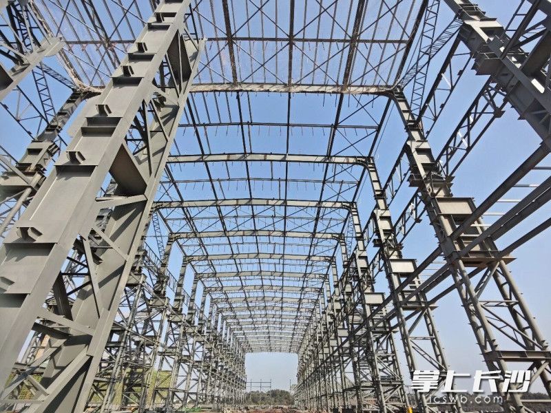 目前，湖南华夏特变智能装备制造基地项目已完成钢结构主体吊装。长沙晚报通讯员 欧亚琦 供图